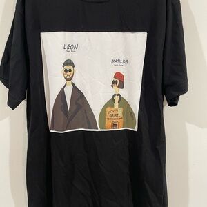 Black Graphic T-Shirt with Leon and Matilda Print